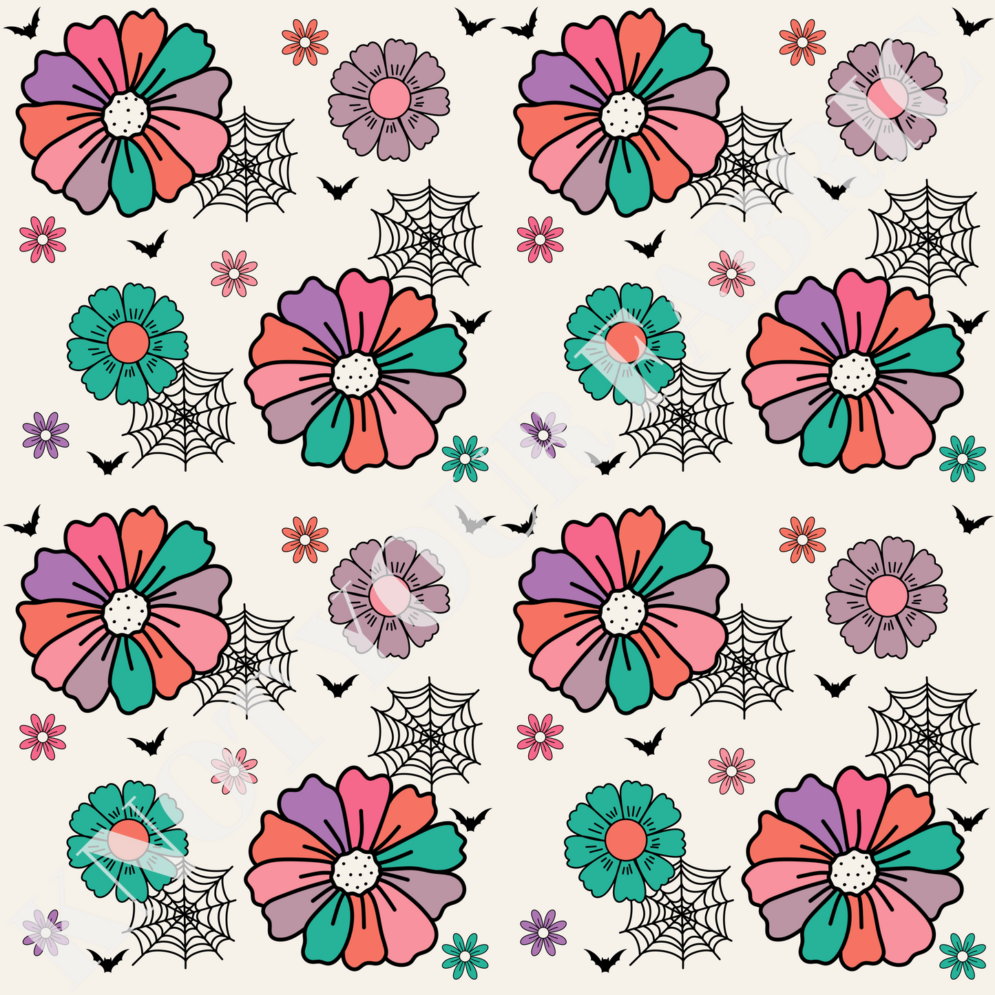 PRE-ORDER Halloween Colorful Flowers and Bats