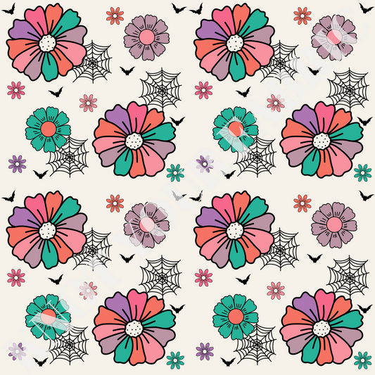 PRE-ORDER Halloween Colorful Flowers and Bats