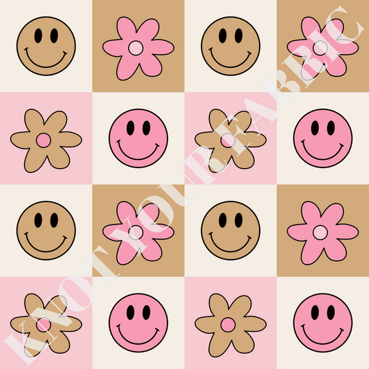 PRE-ORDER Tan/Pink Floral Smile Checkered