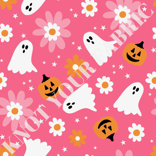 PRE-ORDER Pink Flowers with Ghost & Pumpkins