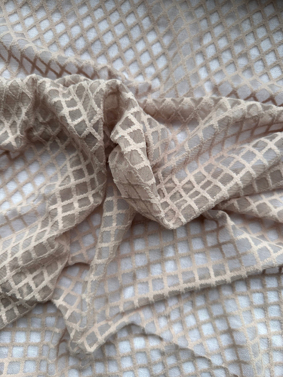 Neutral Flocked Diamond Stretch Lace