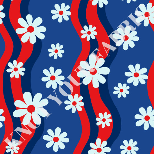 PRE-ORDER Wavy Red White and Blue Floral