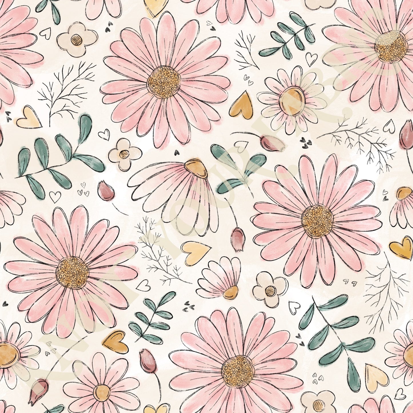 Sketchy Pink Daisy Floral